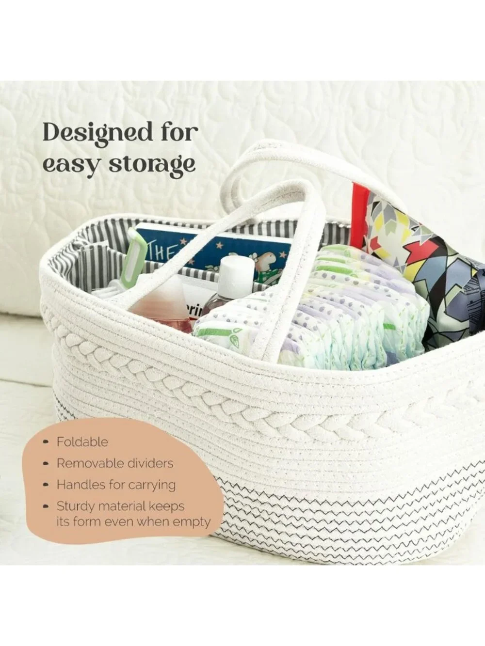 Large Cotton Rope Diaper Caddy Organizer - Portable Baby Storage Basket for